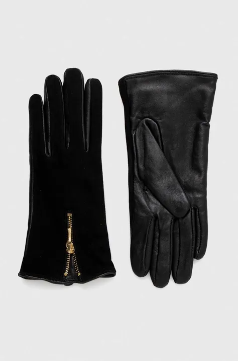 Usnjene rokavice Guess ženski, črna barva