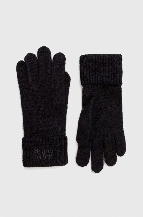 Superdry rękawiczki z domieszką wełny kolor czarny