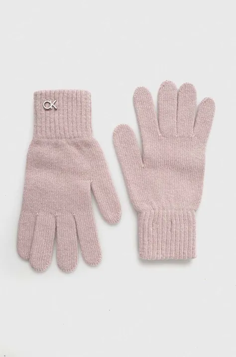 Calvin Klein rękawiczki z domieszką wełny kolor różowy