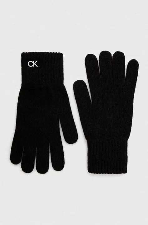 Calvin Klein rękawiczki z domieszką wełny kolor czarny