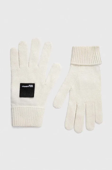 Γάντια με μείγμα κασμίρ Karl Lagerfeld Jeans χρώμα: άσπρο