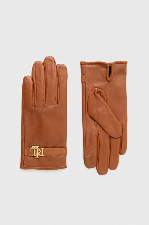 Шкіряні рукавички Lauren Ralph Lauren жіночі колір коричневий