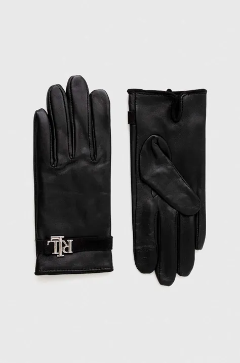Δερμάτινα γάντια Lauren Ralph Lauren χρώμα: μαύρο