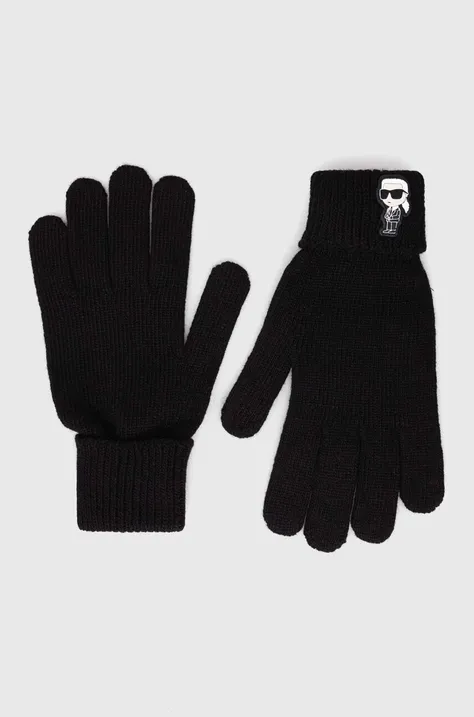 Γάντια με μείγμα κασμίρ Karl Lagerfeld χρώμα: μαύρο