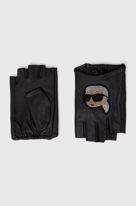 Δερμάτινα γάντια Karl Lagerfeld χρώμα: μαύρο
