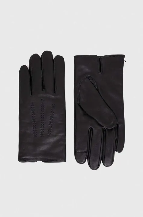 Kožené rukavice BOSS pánske, čierna farba