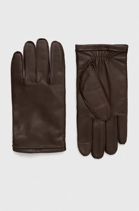Шкіряні рукавички BOSS чоловічі колір коричневий