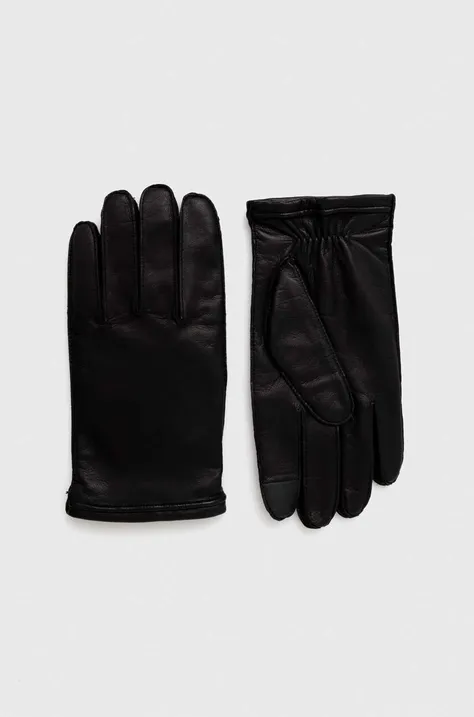 Kožené rukavice BOSS pánske, čierna farba