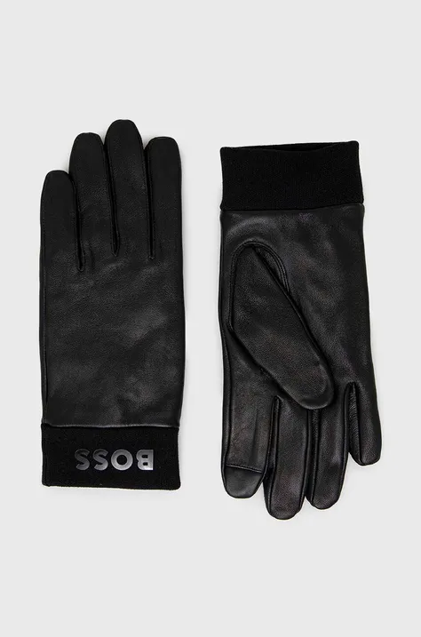 Шкіряні рукавички BOSS чоловічі колір чорний