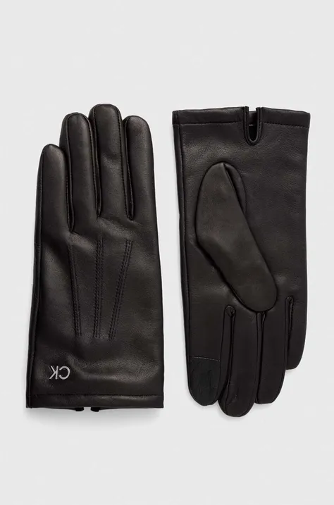 Δερμάτινα γάντια Calvin Klein χρώμα: μαύρο