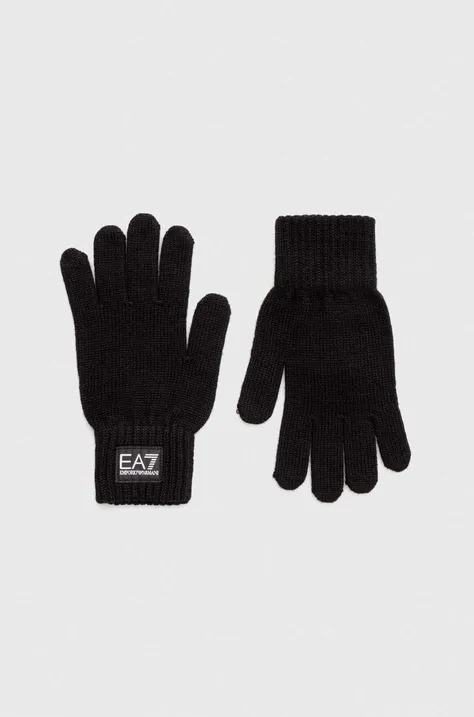 Rokavice s primesjo volne EA7 Emporio Armani črna barva