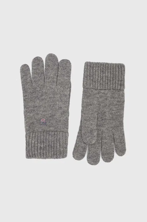 Vlnené rukavice Gant šedá farba