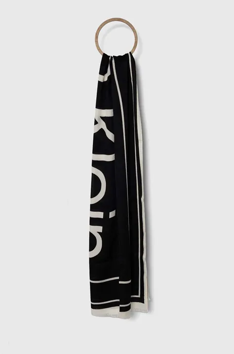 Šál Calvin Klein dámsky,čierna farba,vzorovaný,K60K610814
