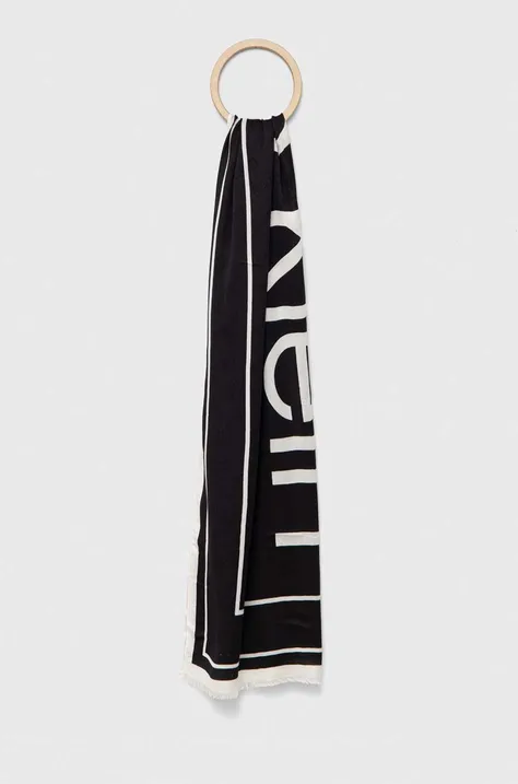 Šál Calvin Klein dámsky, čierna farba, vzorovaný, K60K610814