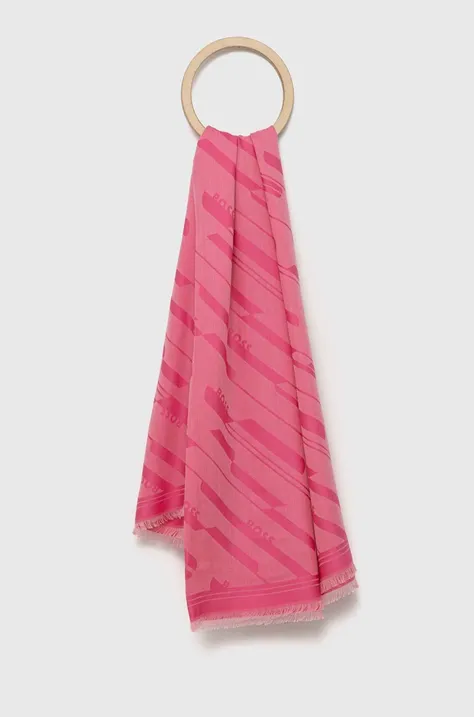 Тънък шал с вълна BOSS в розово с десен