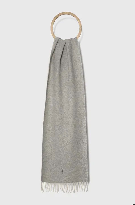 Вовняний шарф Polo Ralph Lauren колір сірий однотонний