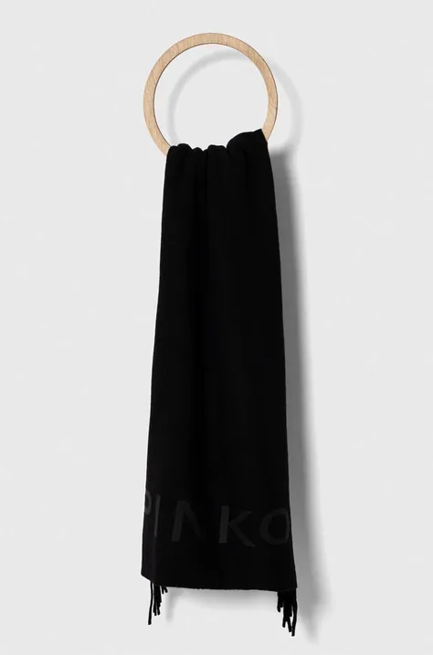 Vlnený šál Pinko čierna farba, s potlačou