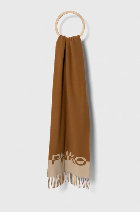 Вовняний шарф Pinko колір коричневий візерунок