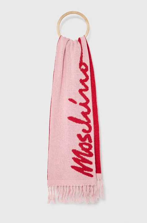Шерстяной шарф Moschino цвет розовый узорный
