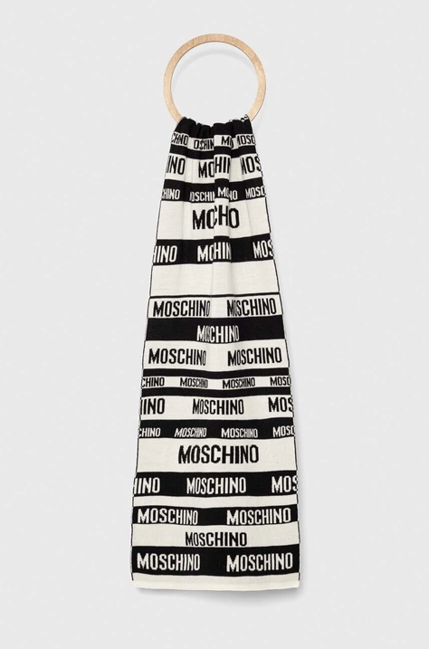 Μάλλινο κασκόλ Moschino χρώμα: άσπρο