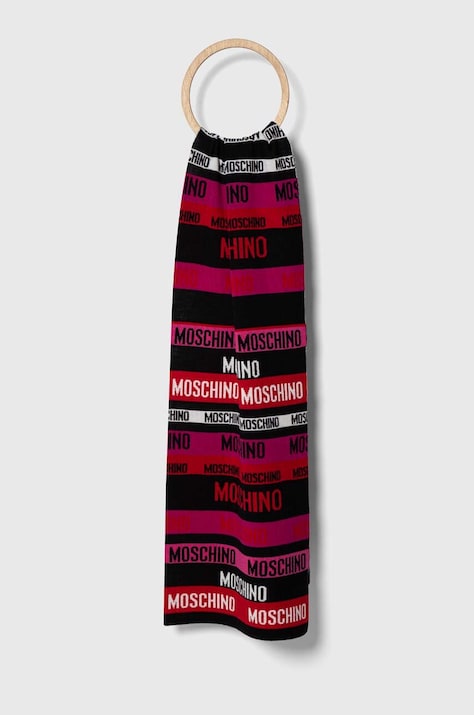 Kratki vuneni šal Moschino boja: ljubičasta, s uzorkom