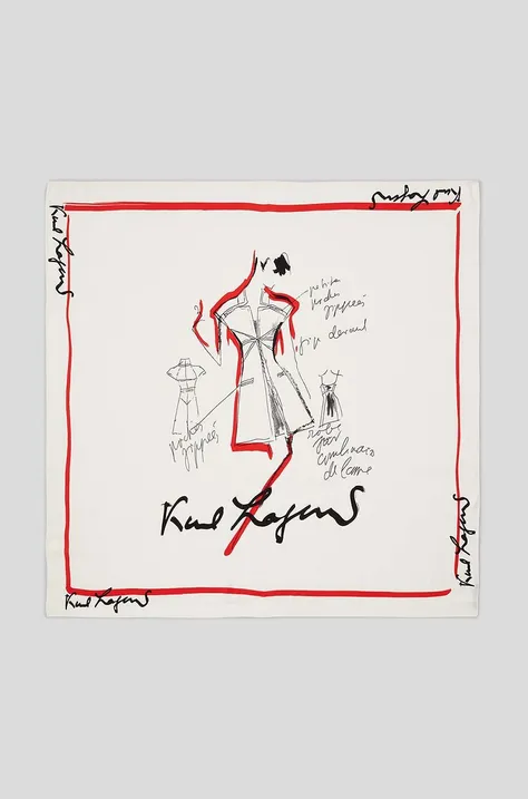 Шовкова хустка Karl Lagerfeld колір бежевий візерунок