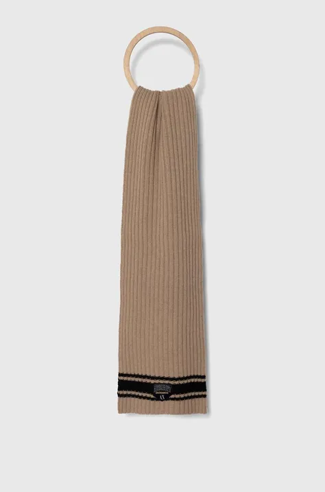 Шерстяной шарф Armani Exchange цвет коричневый узорный