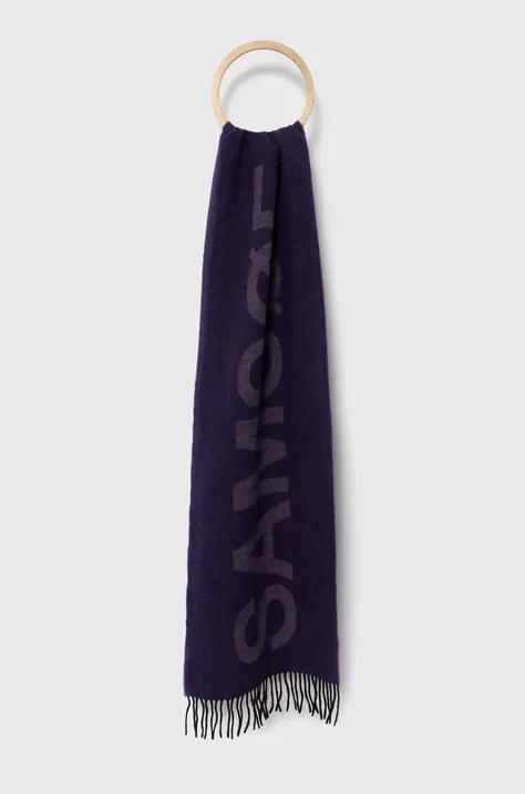 Samsoe Samsoe szalik wełniany kolor fioletowy wzorzysty