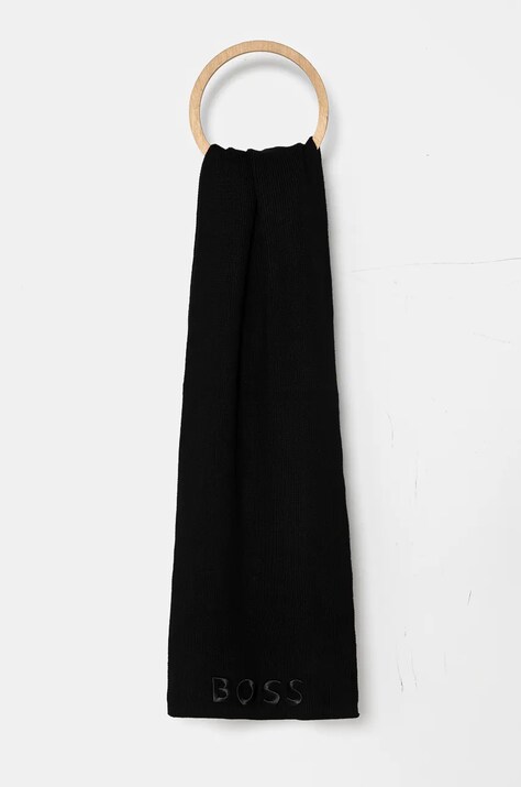 BOSS esarfa de lana culoarea negru, neted