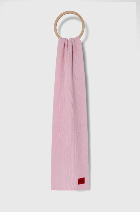 HUGO szalik wełniany kolor różowy gładki