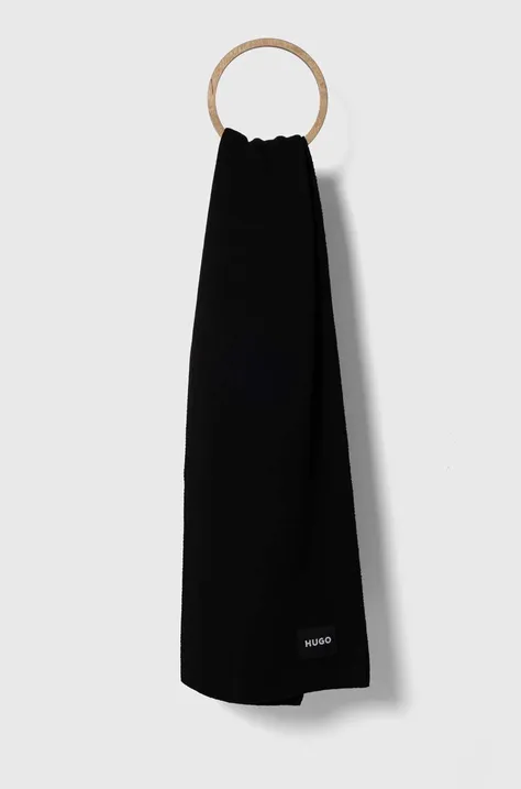 Šál HUGO dámsky, čierna farba, jednofarebný