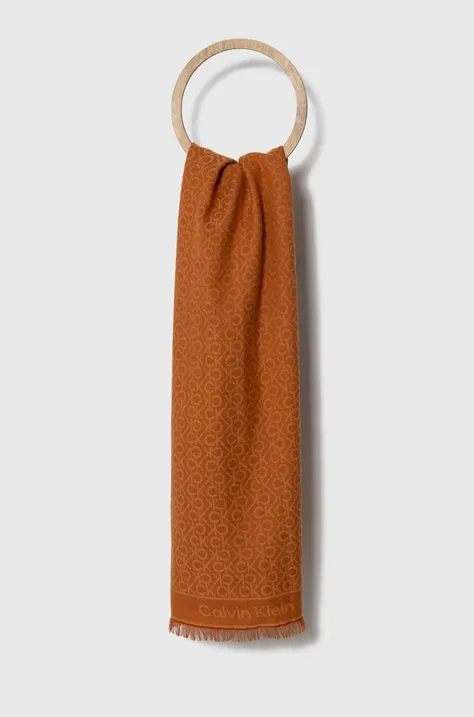 Вълнен шал Calvin Klein в оранжево с десен