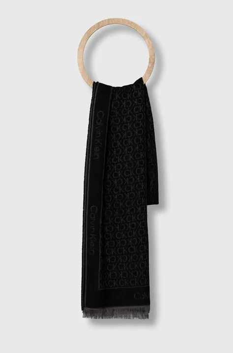 Kratki vuneni šal Calvin Klein boja: crna, s uzorkom