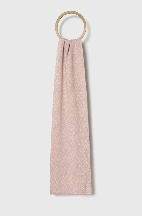 Šátek z vlněné směsi Calvin Klein béžová barva, vzorovaný