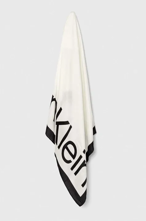 Šál Calvin Klein dámsky, biela farba, vzorovaná