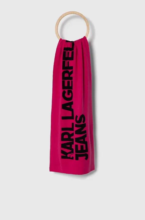 Karl Lagerfeld Jeans szalik z domieszką wełny kolor różowy wzorzysty