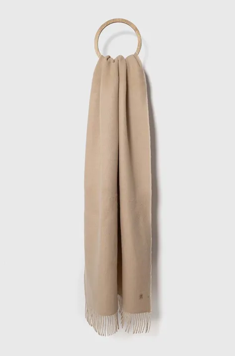 Vlnený šál Tommy Hilfiger béžová farba,jednofarebný,AW0AW15349