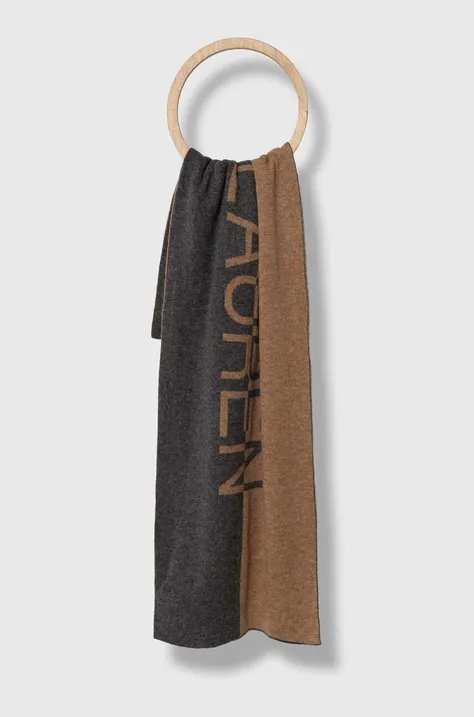 Lauren Ralph Lauren szalik z domieszką wełny kolor szary z aplikacją