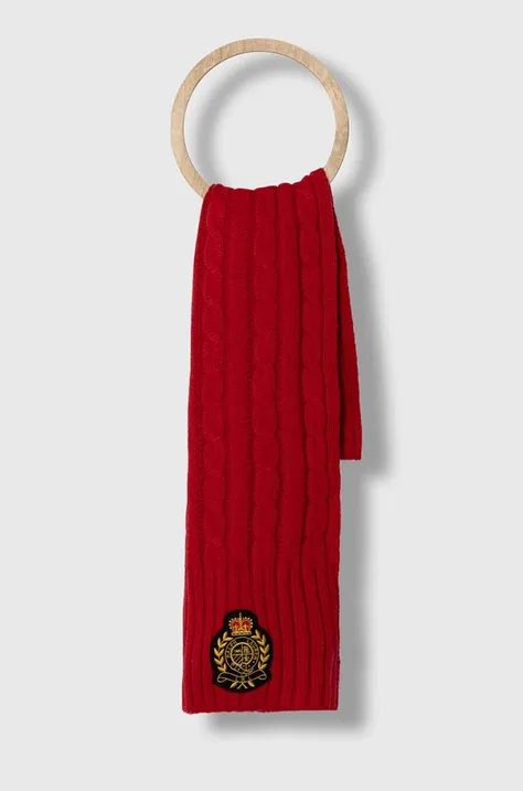 Lauren Ralph Lauren szalik z domieszką wełny kolor czerwony z aplikacją