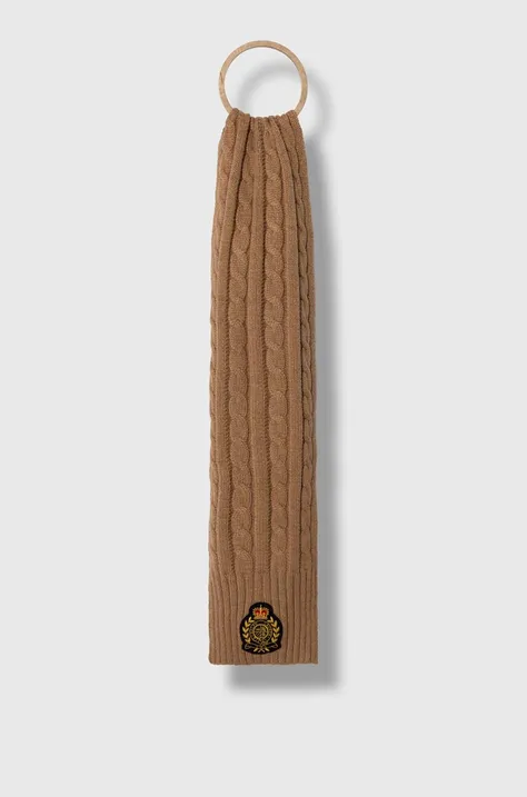 Lauren Ralph Lauren szalik z domieszką wełny kolor brązowy z aplikacją