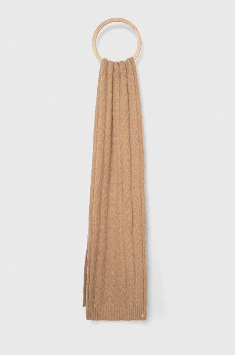 Šál s prímesou vlny Lauren Ralph Lauren béžová farba, jednofarebný