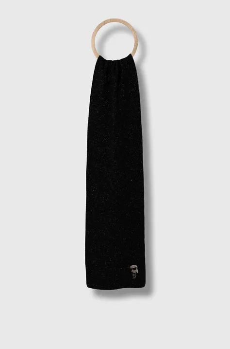 Karl Lagerfeld szalik wełniany kolor czarny wzorzysty