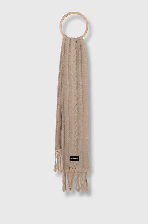 Вовняний шарф Karl Lagerfeld колір бежевий однотонний