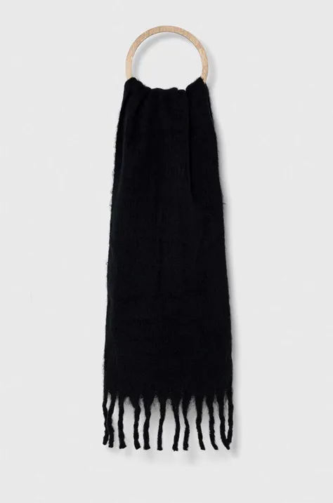 Šál Abercrombie & Fitch dámsky, čierna farba, jednofarebný