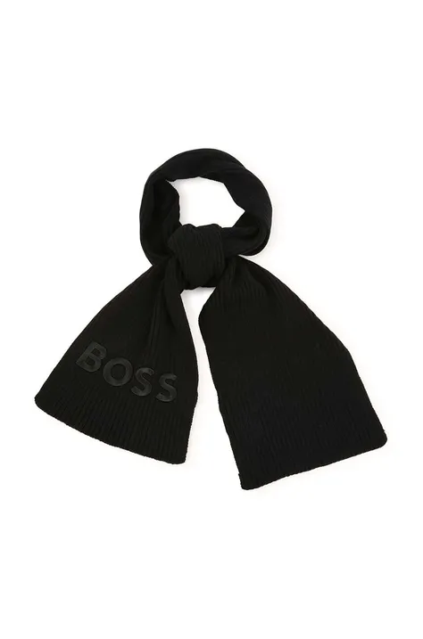 Дитячий бавовняний шарф BOSS колір чорний з аплікацією