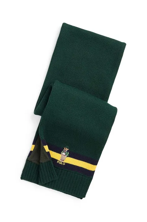 Дитячий бавовняний шарф Polo Ralph Lauren колір зелений з аплікацією