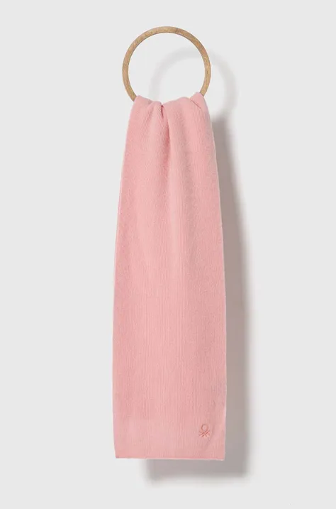 Шерстяной шарф United Colors of Benetton цвет розовый однотонный