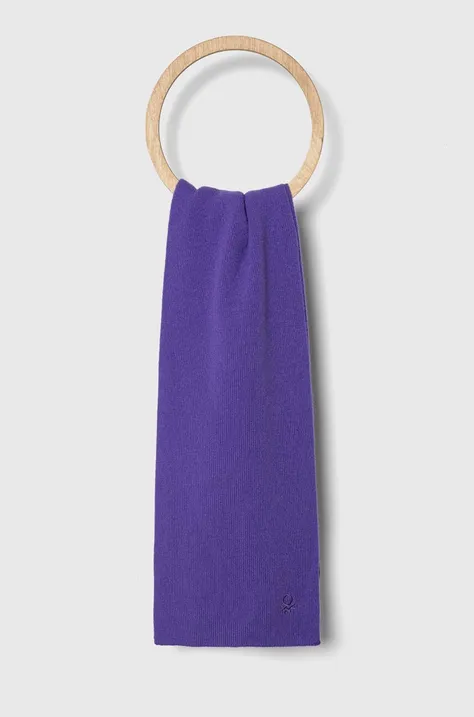 Шерстяной шарф United Colors of Benetton цвет фиолетовый однотонный