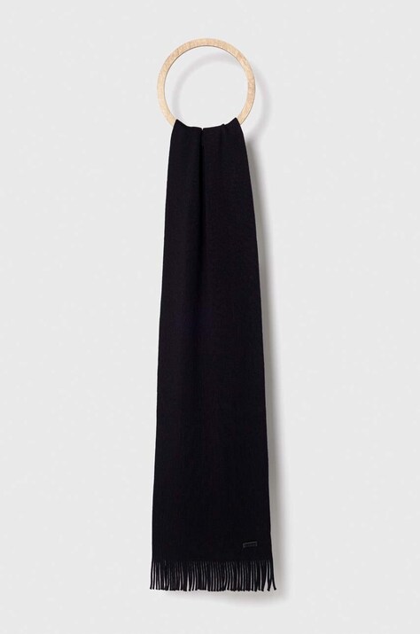 BOSS szalik wełniany Albas kolor granatowy gładki