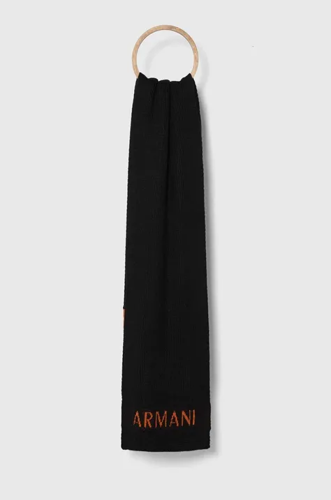 Armani Exchange szalik z domieszką wełny kolor czarny wzorzysty